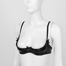 Womens Glossy Patent Leather 1/4 Cups Bra Underwired Push up Bralette Lingerie