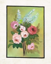Indien Flora Fleur Peinture Main Miniature Nature Art Sur Soie Tissu 17.8x22.9cm