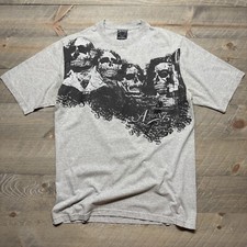 Vtg Avirex T-Shirt Mens XL Skull Mount Rushmore Dead Presidents Legends Gray