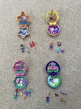 4 Polly Pocket Tiny Places Compact Playsets - Concert Garden Picnic Art Studio