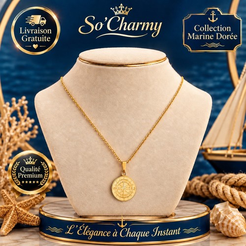 Collier boussole dorée - collier,