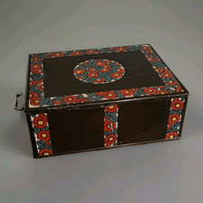 Antique ART DECO LACQUERED FLORAL DECOR 1930's safe box