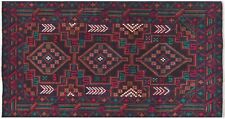 Tapis Beloutch Fin Afghan 90x150 Fait Main Rouge Motifs Géométriques