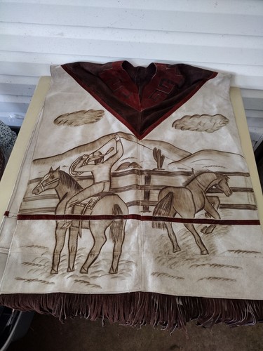 Vtg leather poncho intricate - vtg,
