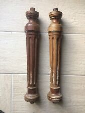 Paire de colonnes anciennes balustres de meuble cannelees bois tourné tenons