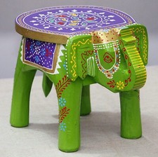 Fait & Gaufrage Peint plein de Couleurs en Bois Éléphant Tabouret Cum Côté Table