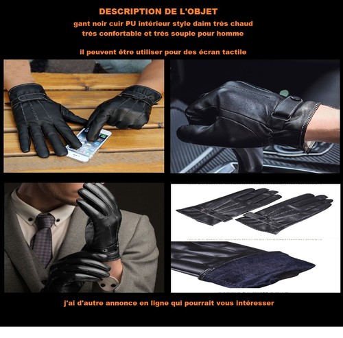 Gant noir semili cuir très - noir,