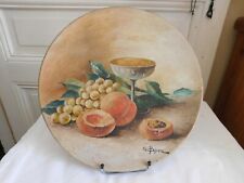 Terracotta Dish "Still Life Grape Peach and Champagne Glass" G PAYEN
