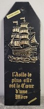 Ancienne Ardoise Veritable Décoration Navire Bateau Valras Plage  32 x 11 cm