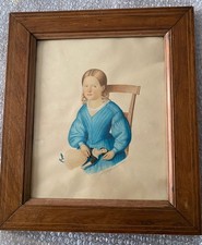 Aquarelle Portrait jeune fille à la poupée H.O GARIGUE-PINXILS circa 1842