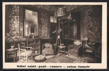 Old postcard Cannes, Hotel Saint-Paul, elegant and decorated smoking room 