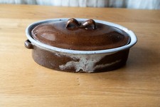 Pot à terrine ancien terre cuite vernissée Cul noir art populaire