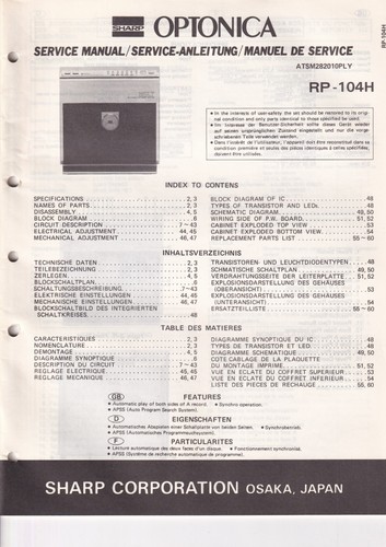 Manuel service sharp 104 - de, rp-104
