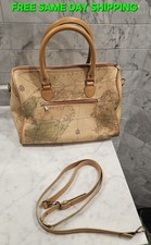 Vintage Alviero Martini Style World Globe Map Leather Handbag Purse Unbranded 