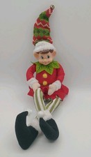 Santas Helper Elf Doll Shelf Sitter Christmas Holiday Decor Knitted Hat 