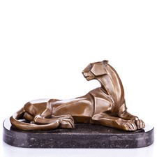 Moderne Bronze Sculpture panther on a black marble base after Milo