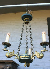 Vintage bronze lucien gau empire bronze 3 swan arms Chandelier lamp 1960