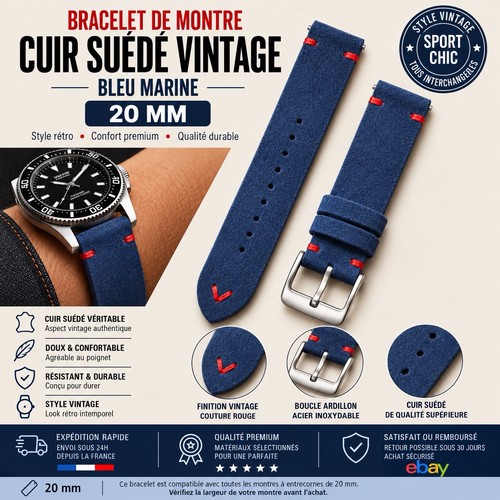 Bracelet montre cuir suédé
