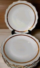 8 Assiettes Plates Porcelaine Limoges Blanches Filet Or