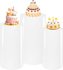 JALANCY 3PCS Metal Cylinder Pedestal Stands for Party White Round Dessert Tables