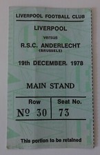1978 European Super Cup Liverpool v RSC Anderlecht Ticket Stub Small Portion