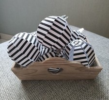 Lot de 7 boules décoration sapin rayées noir et blanc