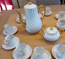 haviland Torse Service à Café Blanc Filet or 12 Tasses  Porcelaine Limoges 1970