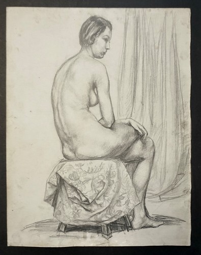 Dessin jeune femme nue assise - dessin,