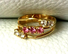 PUR Vintage BAGUE NEUVE doré & strass ROSE réglable Ring ajustable Pink & Gold