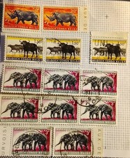 13 timbres  Congo Belge animaux par multiples