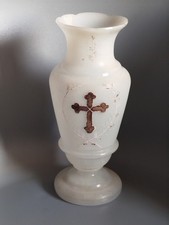 Ancien Vase D'église Opaline Christianisme Religion Chrétienne Croix 