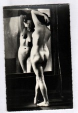 NATURISM / WOMAN in front of MIRROR photo card period 1950