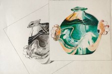 Very Beautiful Study Drawing Ceramics Supported with Colored Pencils/Monochrome