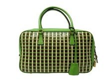 VINTAGE SAC A MAIN PRADA EN CUIR TRESSE VERT INTRECCIO BN0247 2001 HANDBAG 1200€