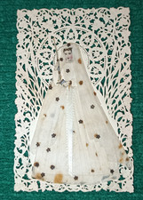 Carte Religieuse en dentelle - Souvenir de Communion - Robe en papier de riz