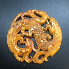 Delicate China Old Jade Hand-Carved *Dragon&Phoenix* Pendant N4