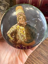 Wooden box olive painted Russian character circa 1900 box