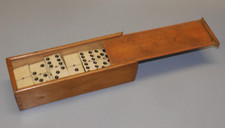 -BOITE DOMINOS BOIS & DOMINOS ANCIENS en OS & BOIS foncé COLLECTION JEU ANCIEN D