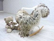 Véritable Islandais Géant Mouton Zone Tapis Rare Mongol Argent Gris Fur 174/1