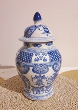 Urne / Pot en Céramique Chinois - Signé à Décor Bleu - Vintage