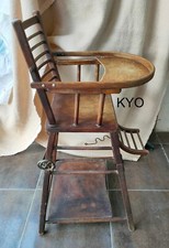 Chaise haute bois bébé vintage ancienne transformable hybride bureau chariot
