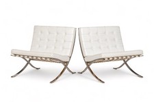Mid Century White Leather