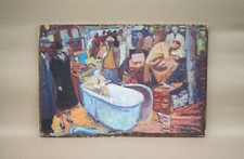 Peinture signée Patrice Landauer, peinture vintage, peinture sur panneau de bois