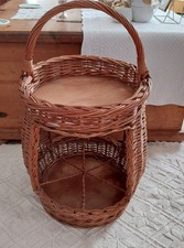 Mini Bar Portable En Osier Tressé  Vintage