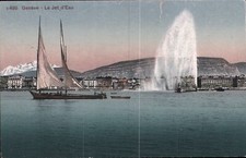 Vintage Postcard Genève - Le Jet d'Eau with Scenic Views RPPC 1900s