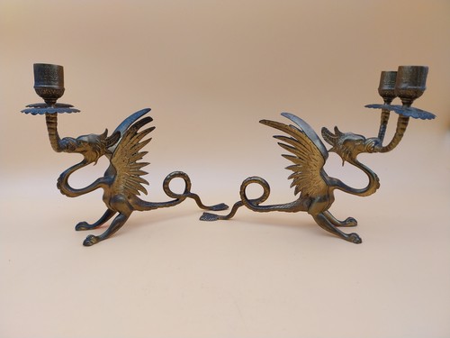 Paire bougeoirs bronze - bougeoirs, en