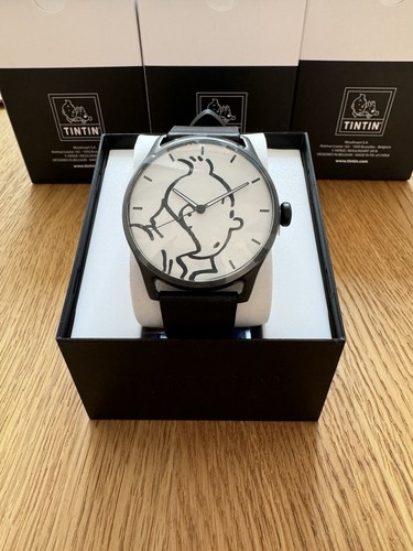 Montre tintin cuir noir - en,