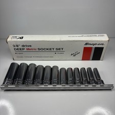 NOS Snap On Tools 212SFSMY 12 Pc 3/8 Dr 6Pt Metric Flank Dr Deep Socket Set USA