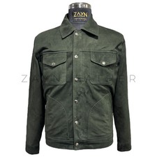 Veste camionneur homme 100 % pur cuir daim vert Moto Biker Party/Club Wear Co