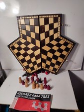 RARE 3 PLAYER WOODEN CHESS SET WITH COMPLETE MANUAL NICE CONDITION